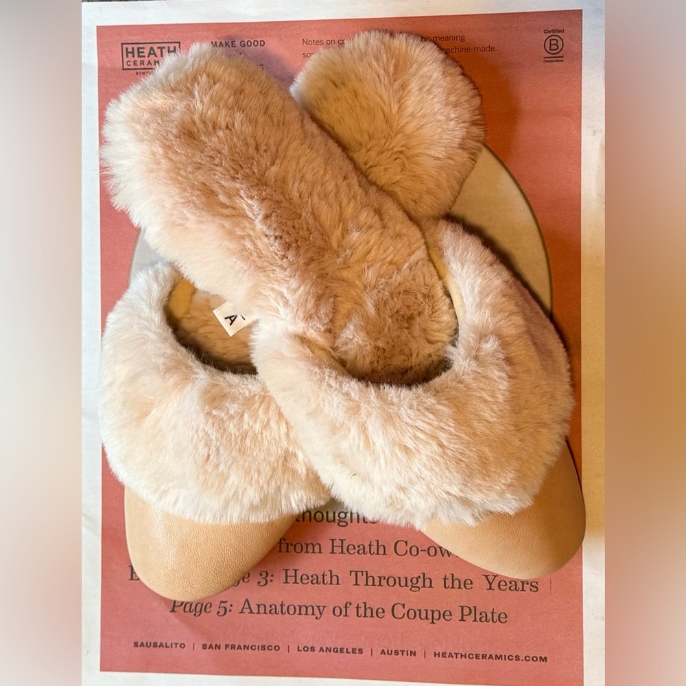 Anthro Cozy Faux Fur Slippers